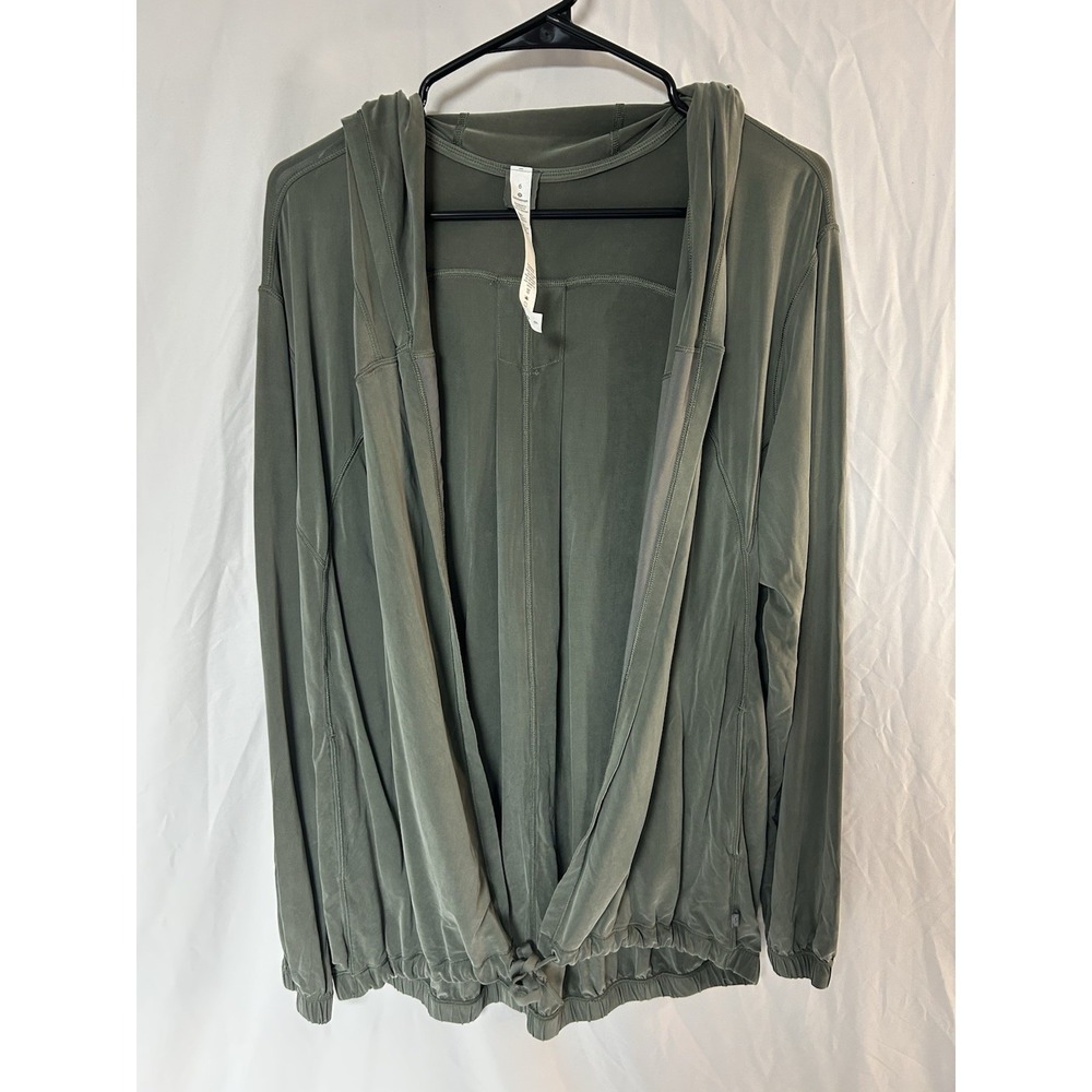 Lululemon Hooded Wrap Jacket Women's 6 Olive Green Cinch Waist Lightweight Yoga
